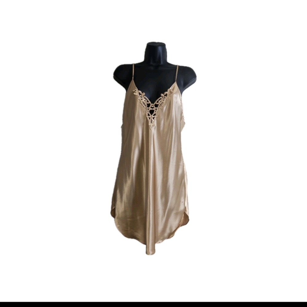 LA Intimates Gold Shimmer Camisole Slip Dress Vintage Made In USA Valentine's